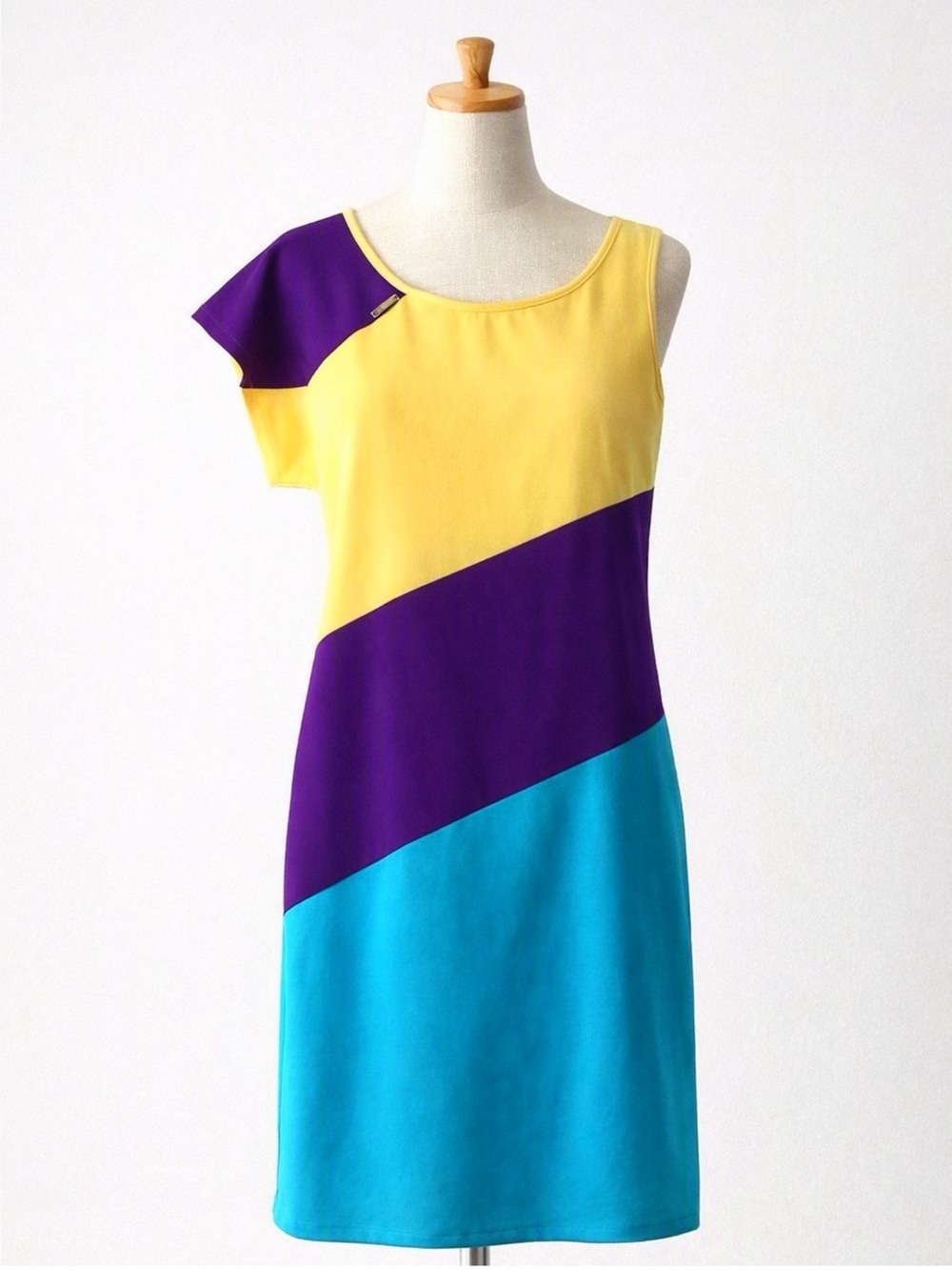 NWT Gygess One Sleeve Asymmetrical Colourblock Midi Dress Size 10 EU 40